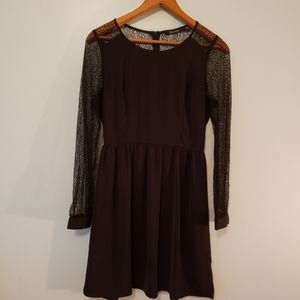 Black lace long sleeved A-line dress